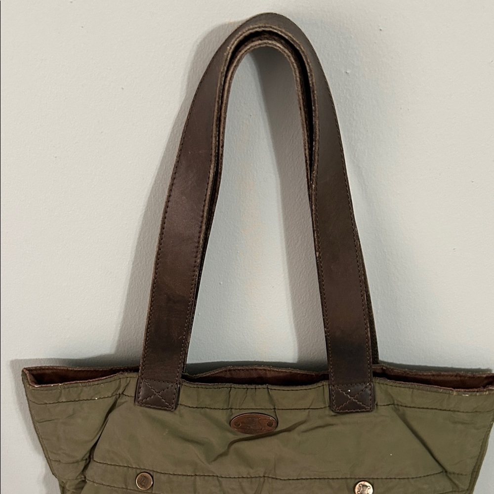 Celine Olive Green Tote with Dark Brown Leather Straps - Picture 7 of 16
